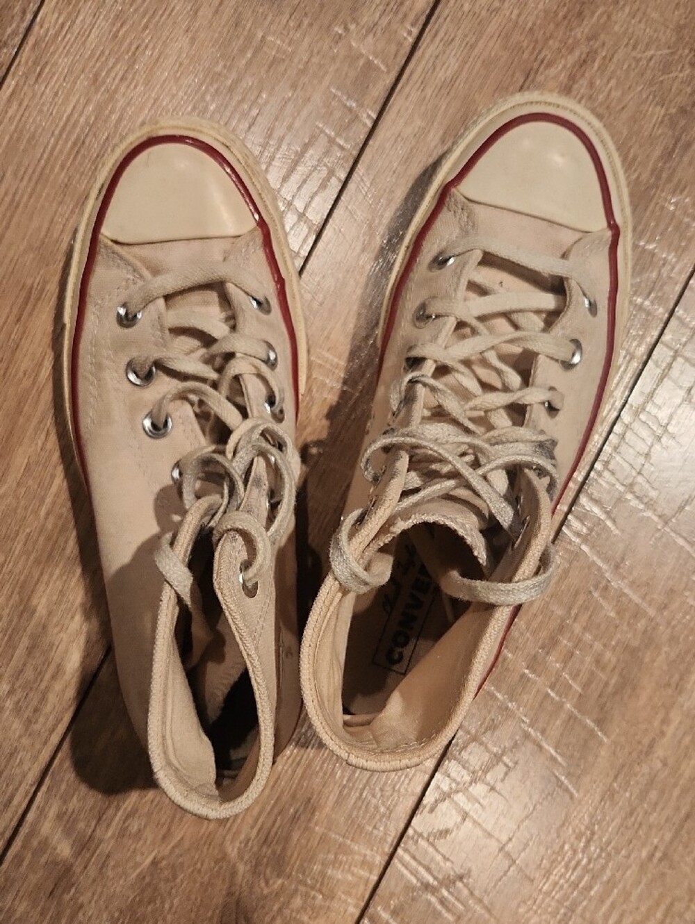 Converse High-Top Sneakers in Cream with Red Trim - Picture 6 of 16
